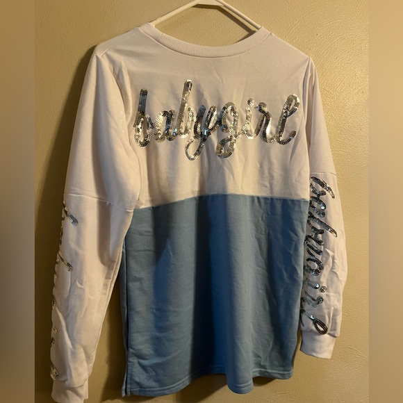 Rue21 “Baby girl” silver sequin long sleeve shirt sweatshirt colorblock cute! - Picture 7 of 8